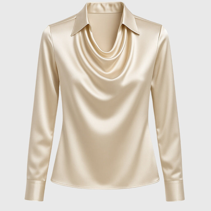 SYLVIA - BLUSE MIT LUXURIÖSEM GLANZ UND FALTENKRAGEN