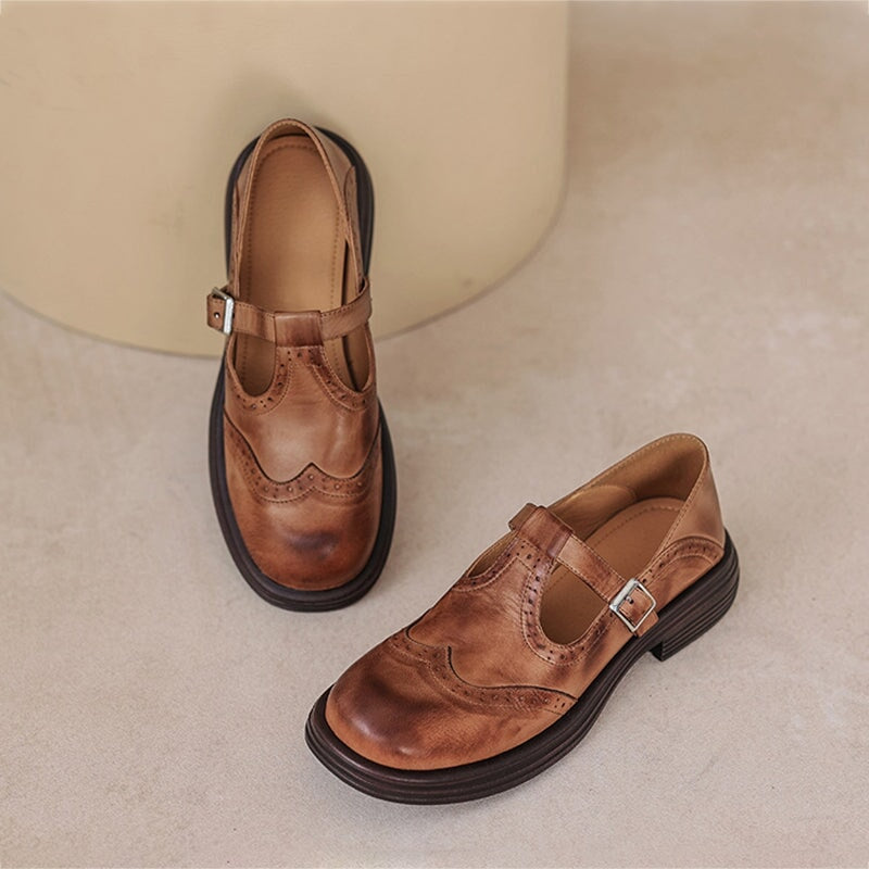 T-Riemen-Schuhe Damen – Strukturierte Optik mit perforierten Details