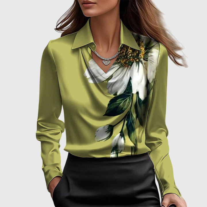 SYLVIA - BLUSE MIT LUXURIÖSEM GLANZ UND FALTENKRAGEN
