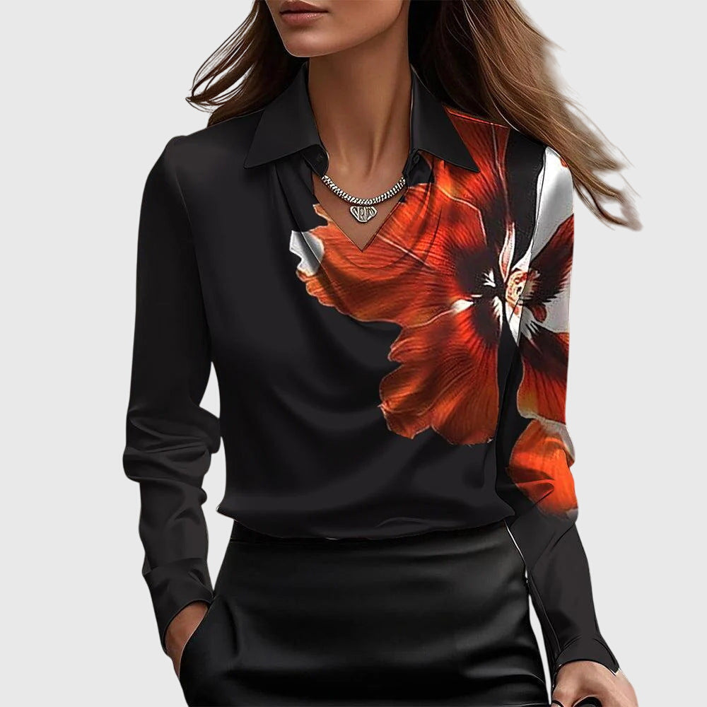 SYLVIA - BLUSE MIT LUXURIÖSEM GLANZ UND FALTENKRAGEN