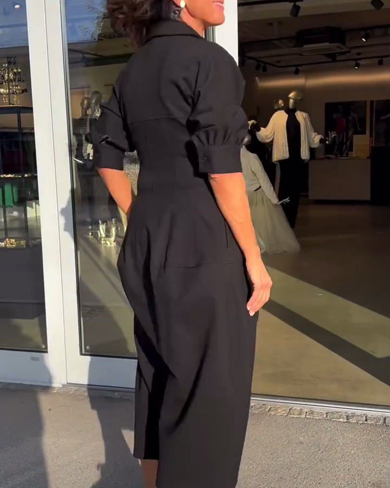 Langes Freizeitkleid Damen – Strukturierte Oberfläche mit Seitentaschen