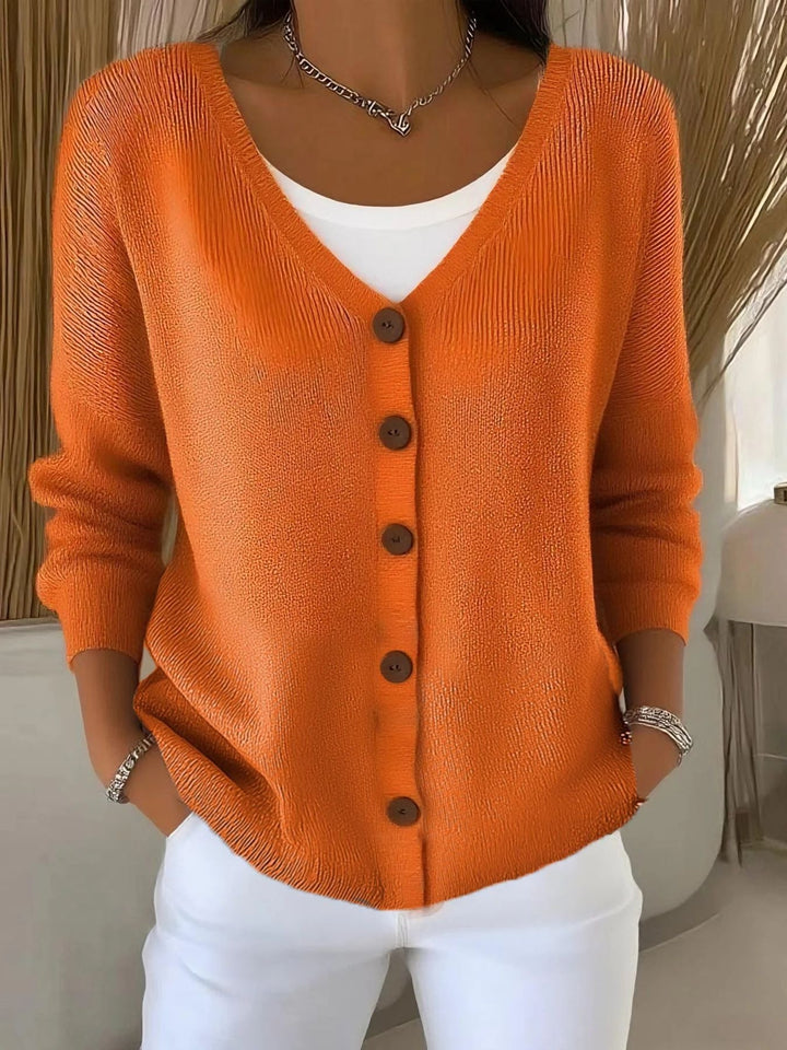 Olivia - Langarm V-Ausschnitt Knopf Pullover