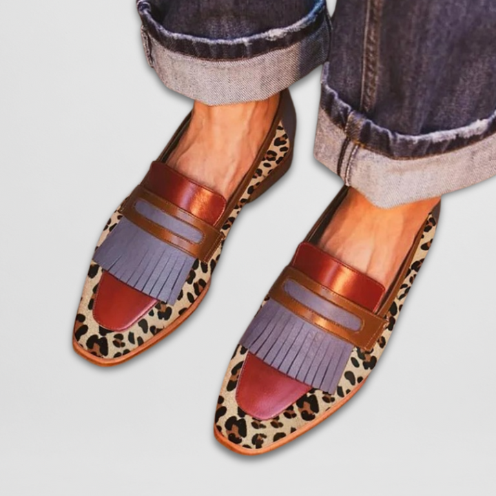 Loafer mit Animal-Print Damen – Gemischte Oberfläche mit Fransen-Detail