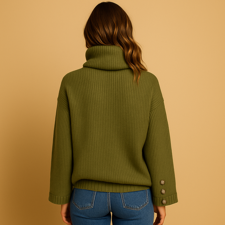 Gestrickter Rollkragenpullover mit Knopfdetail für Damen | Aafke