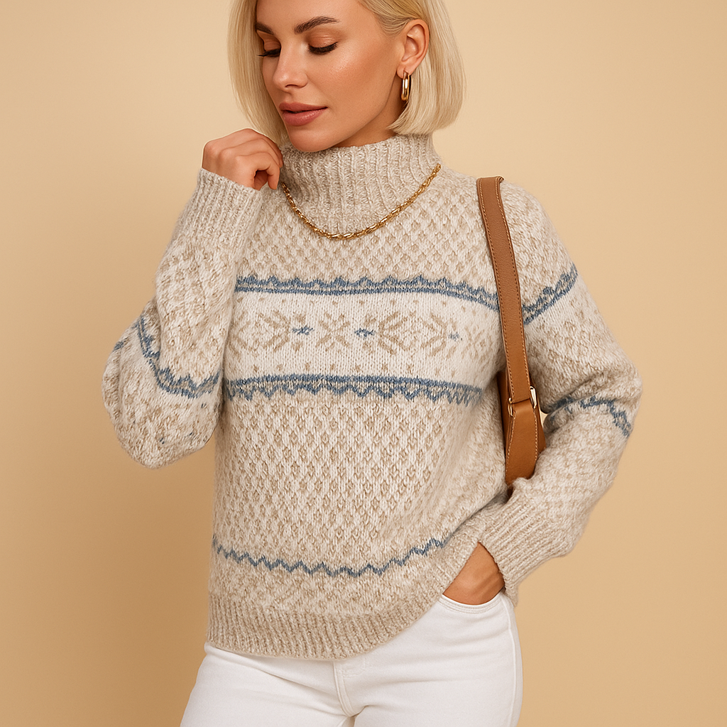Gestrickter Rollkragenpullover mit Schneeflockenmuster für Damen | Ilse