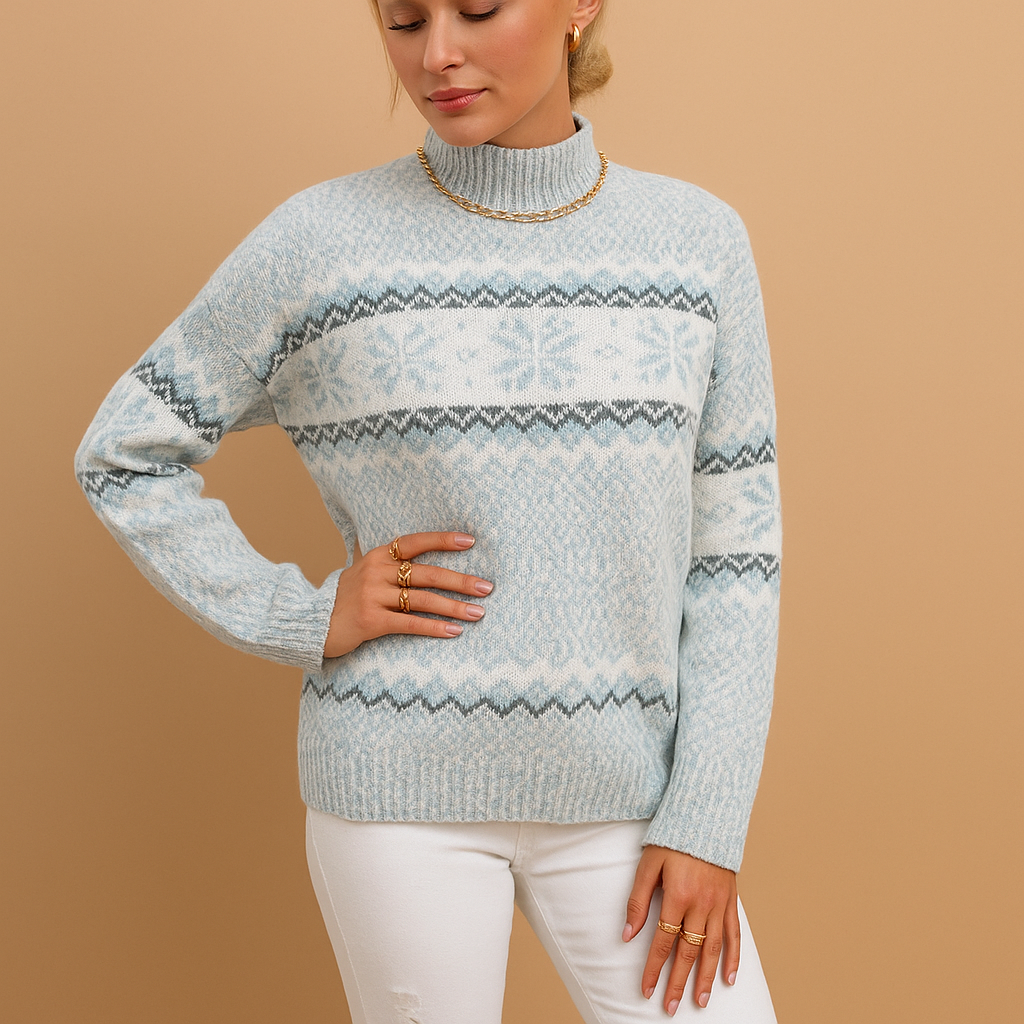 Gestrickter Rollkragenpullover mit Schneeflockenmuster für Damen | Ilse