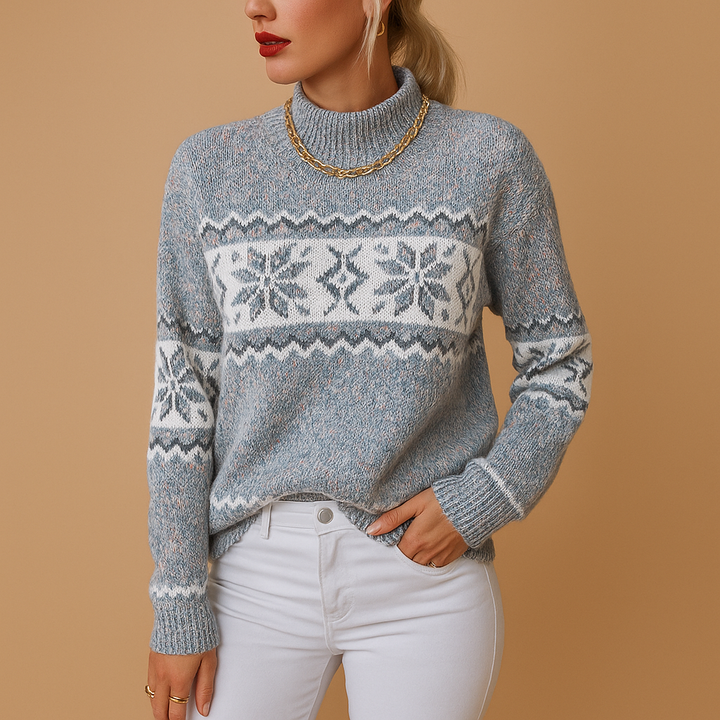 Gestrickter Rollkragenpullover mit Schneeflockenmuster für Damen | Ilse
