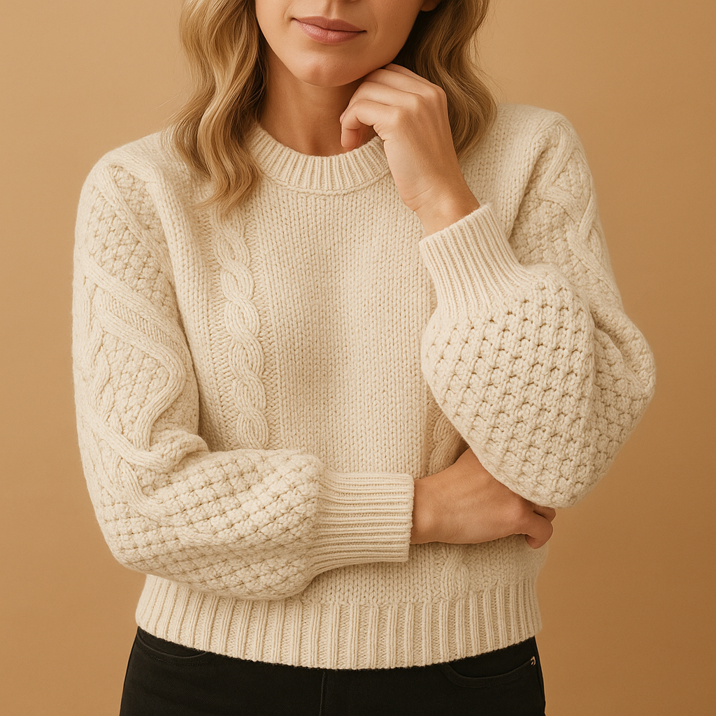 Gestrickter Damenpullover mit Rundhalsausschnitt | Yara