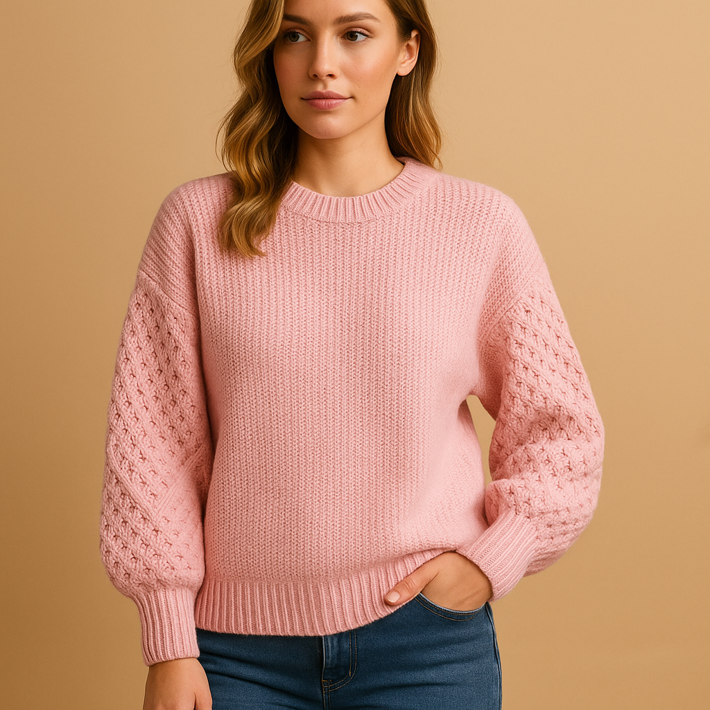 Gestrickter Damenpullover mit Rundhalsausschnitt | Yara