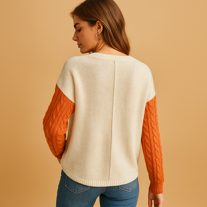 Gestrickter Damenpullover mit Zopfmuster und Taschen-Detail | Yara