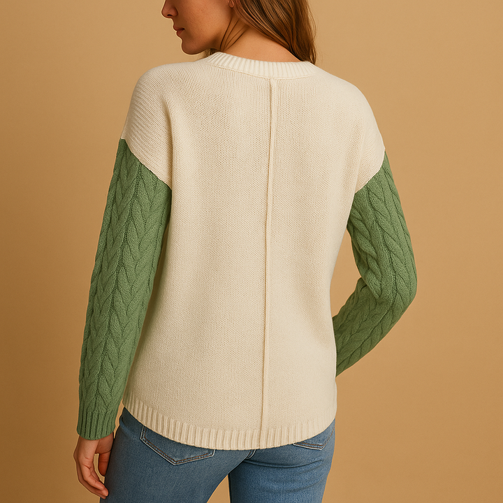 Gestrickter Damenpullover mit Zopfmuster und Taschen-Detail | Yara