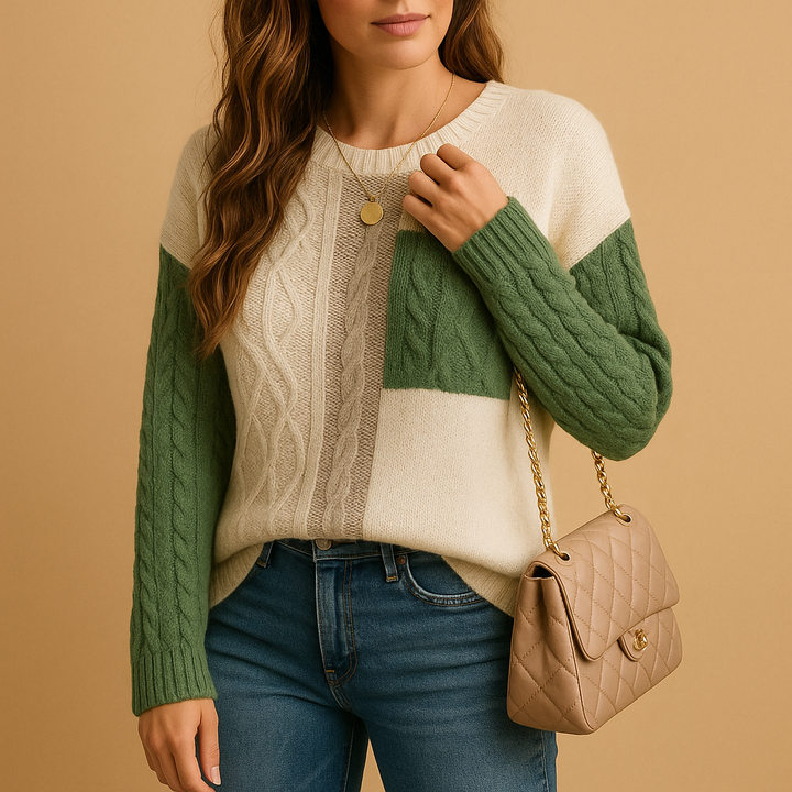 Gestrickter Damenpullover mit Zopfmuster und Taschen-Detail | Yara