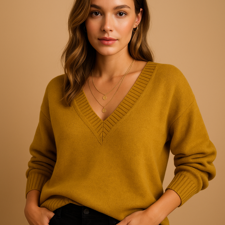 Gestrickter V-Ausschnitt-Pullover in legerer Passform für Damen | Milou