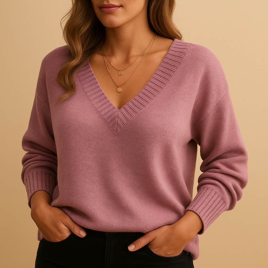 Gestrickter V-Ausschnitt-Pullover in legerer Passform für Damen | Milou