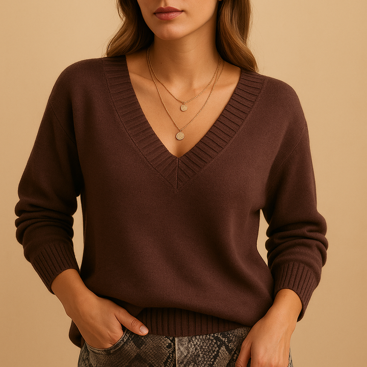 Gestrickter V-Ausschnitt-Pullover in legerer Passform für Damen | Milou
