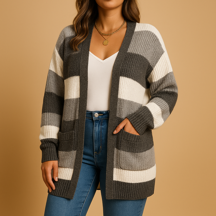Gekarierte Damenstrickjacke mit Puffärmeln | Renée