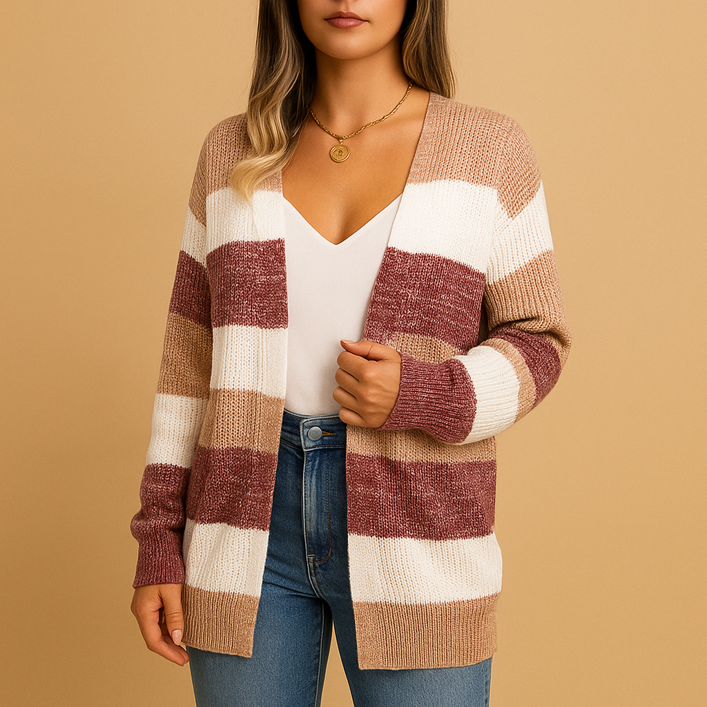 Gekarierte Damenstrickjacke mit Puffärmeln | Renée