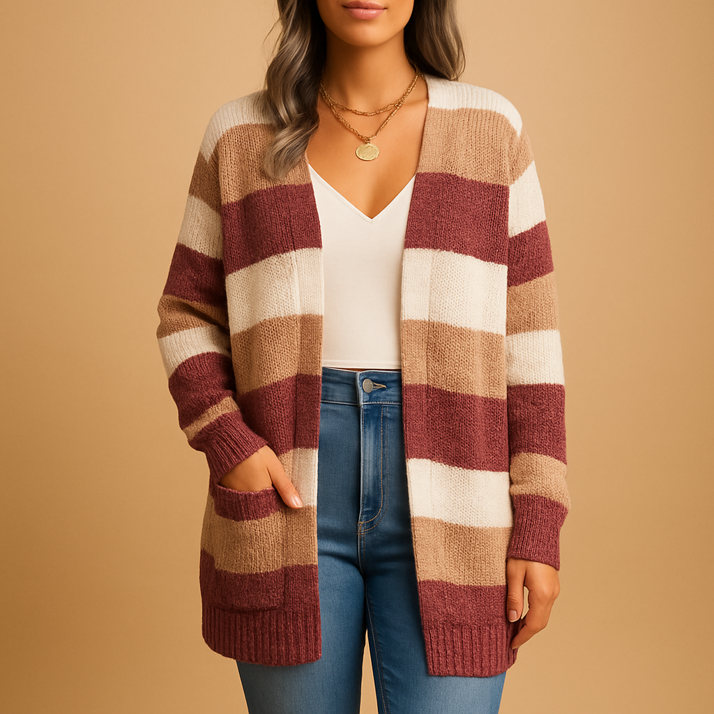 Gekarierte Damenstrickjacke mit Puffärmeln | Renée