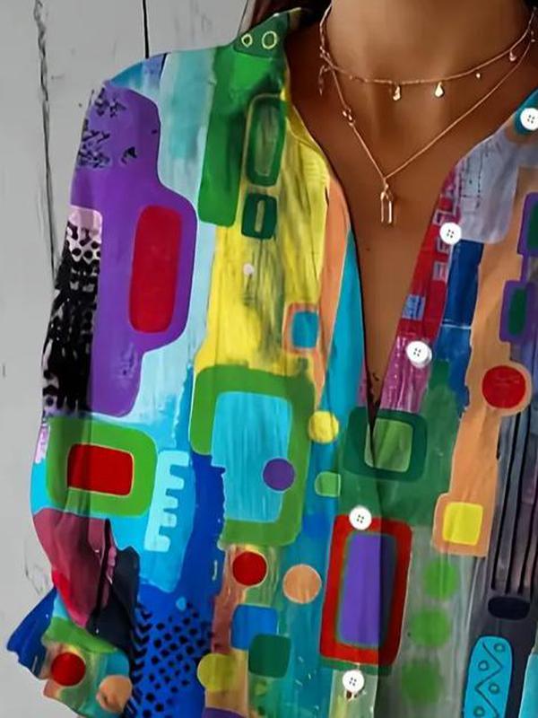 Bunte Hemdbluse mit Kragen Perfekt für Frühling und Treffen