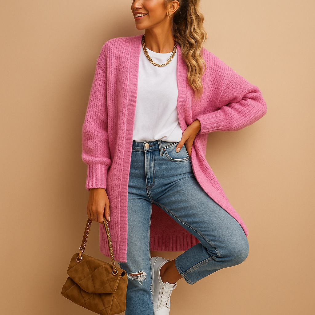Klassische gestrickte Damenstrickjacke mit offener Vorderseite | Evelien