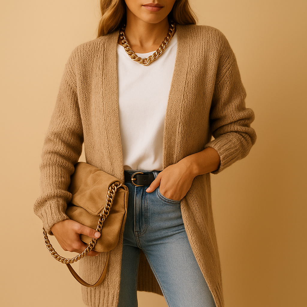 Klassische gestrickte Damenstrickjacke mit offener Vorderseite | Evelien