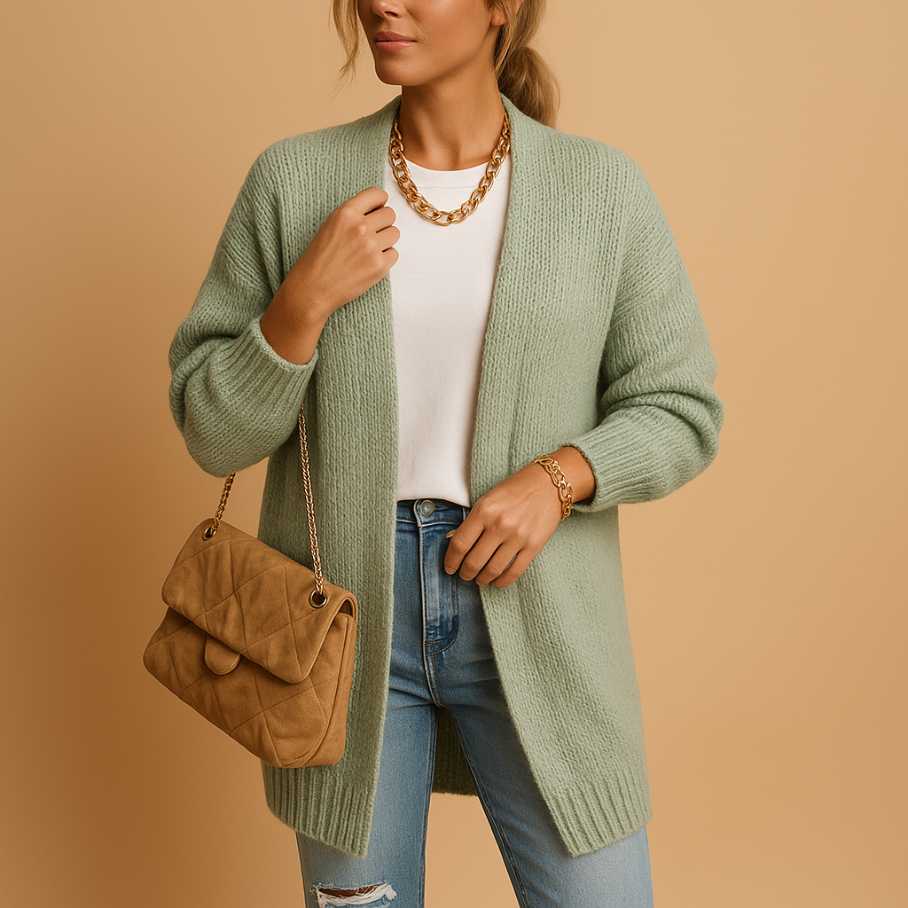Klassische gestrickte Damenstrickjacke mit offener Vorderseite | Evelien