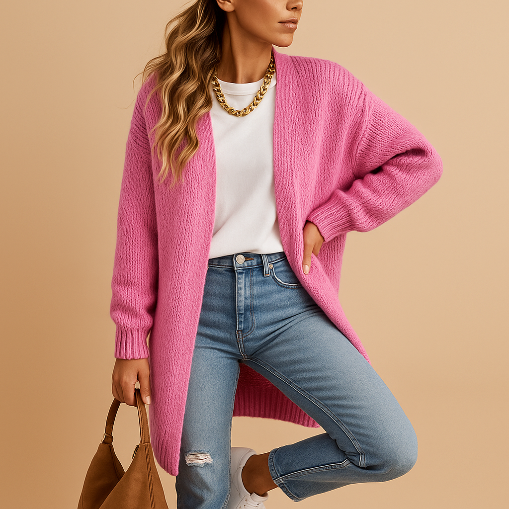 Klassische gestrickte Damenstrickjacke mit offener Vorderseite | Evelien