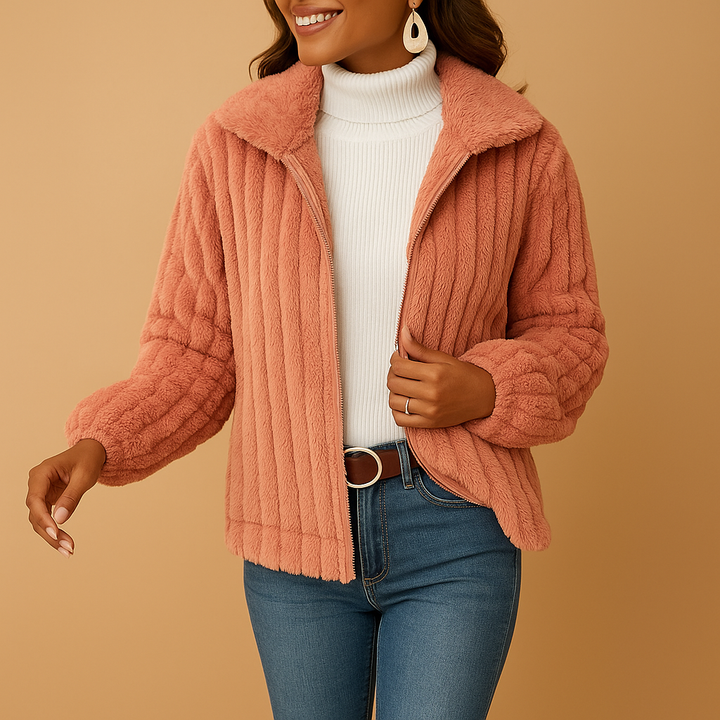 Langer Fleece-Damenpullover mit Kragen | Eveline