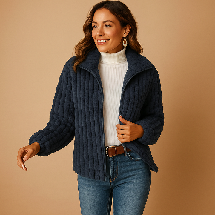 Langer Fleece-Damenpullover mit Kragen | Eveline