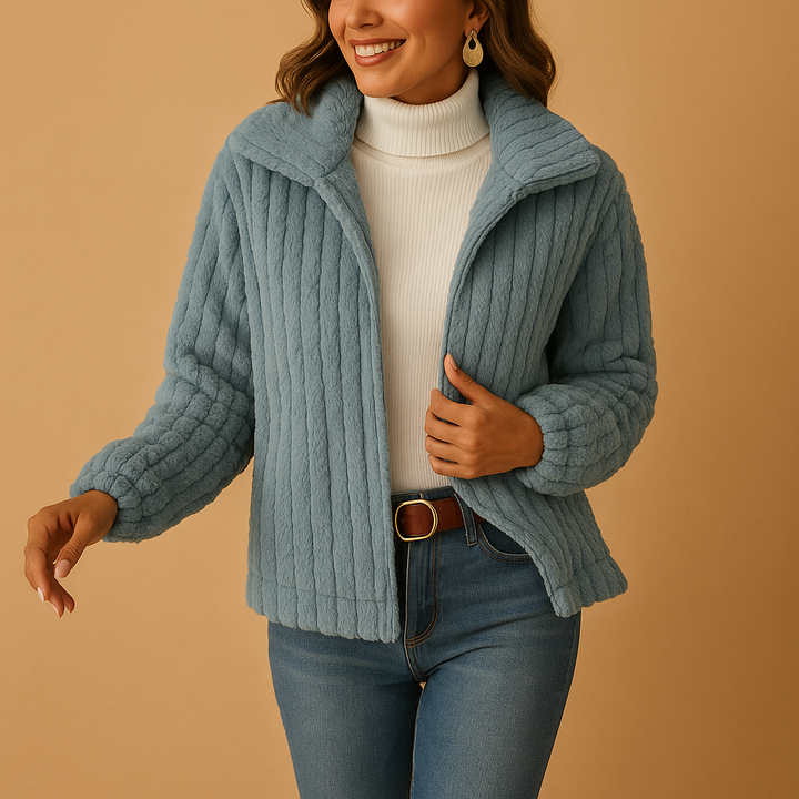 Langer Fleece-Damenpullover mit Kragen | Eveline