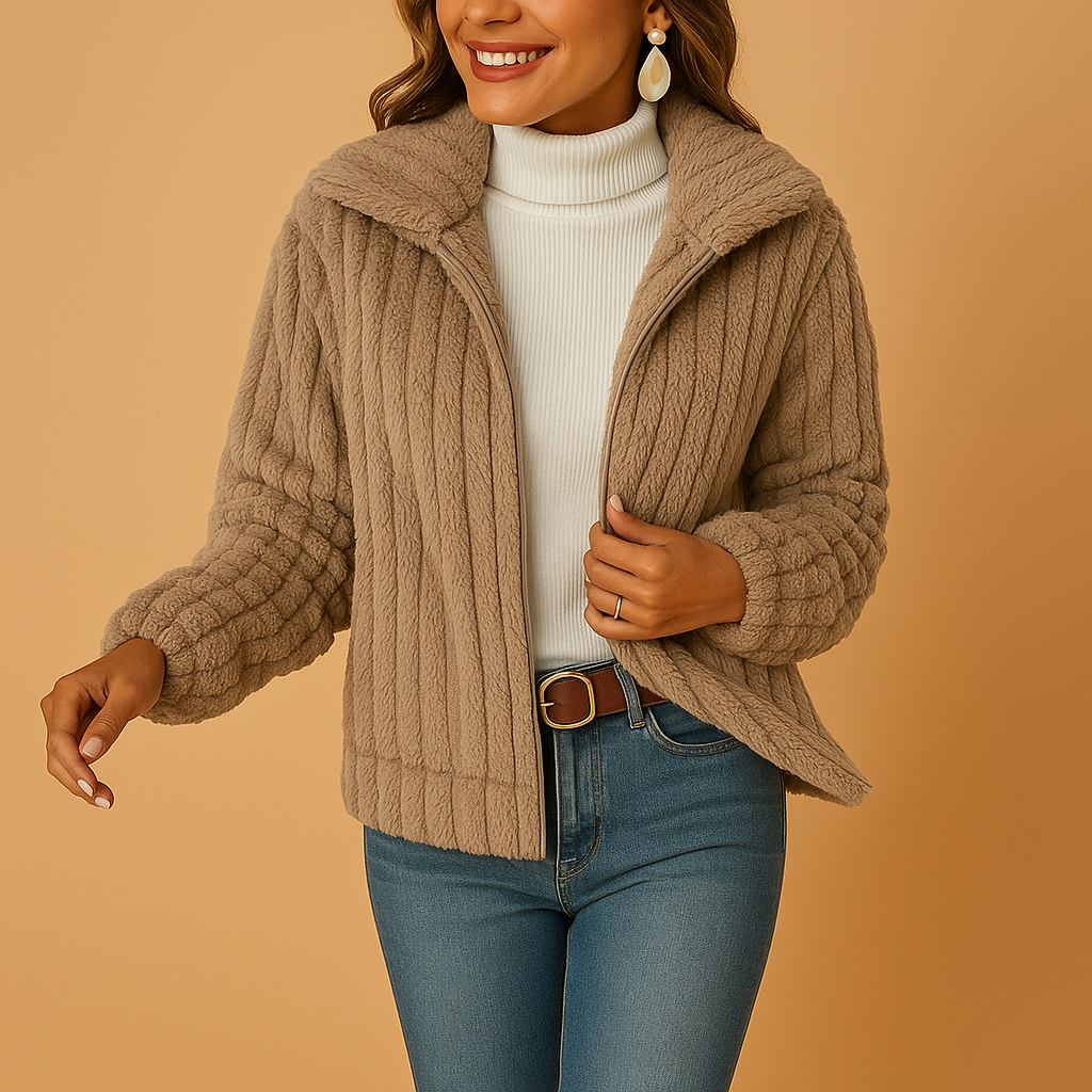 Langer Fleece-Damenpullover mit Kragen | Eveline