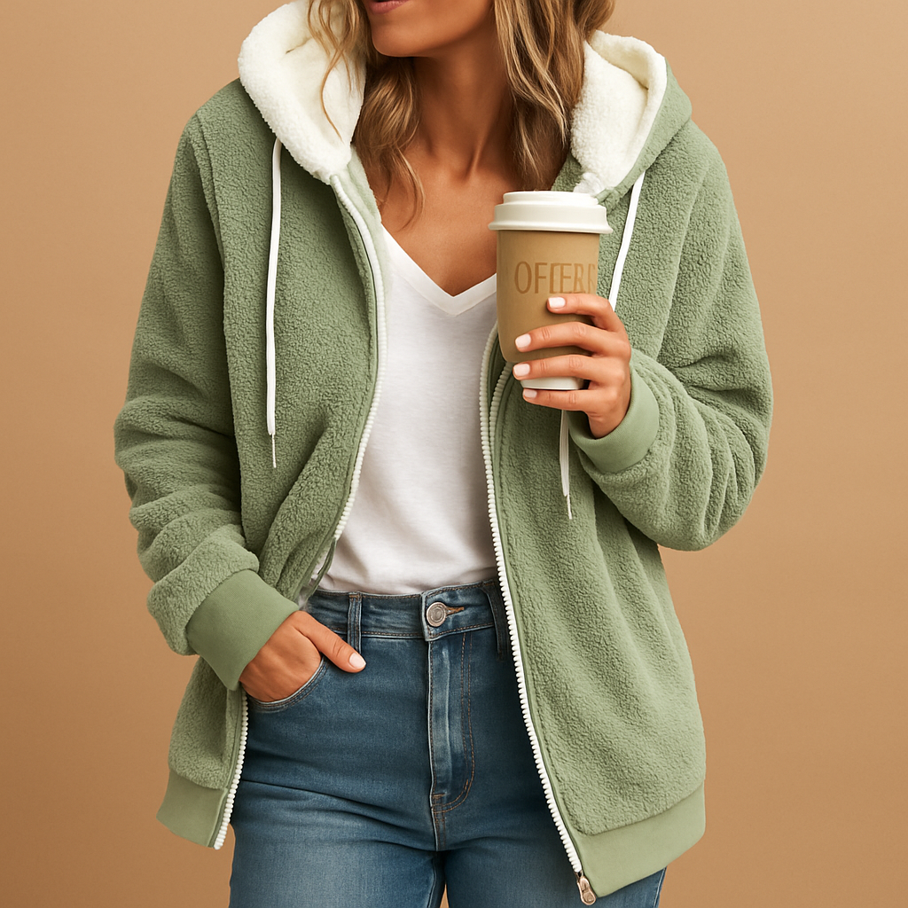 Langer Fleece-Mantel mit Kapuze für Damen | Veerle