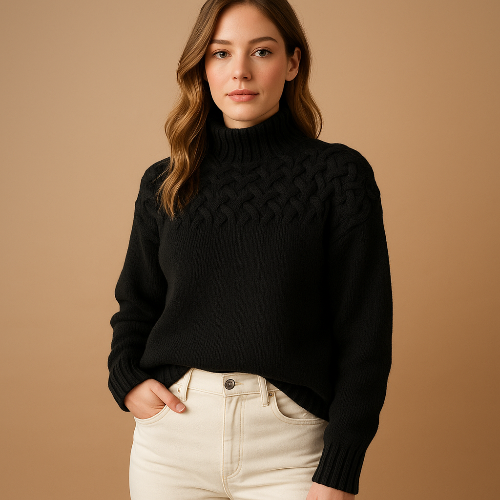 Langer gestrickter Rollkragenpullover für Damen | Elise