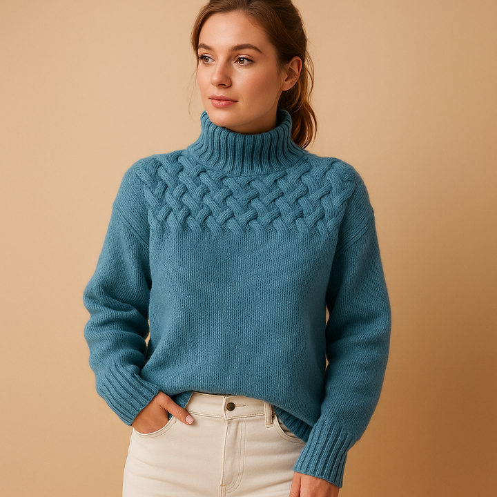 Langer gestrickter Rollkragenpullover für Damen | Elise