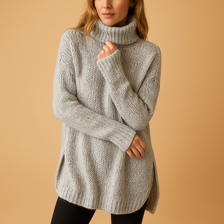 Langer gestrickter Pullover mit Print für Damen | Yara