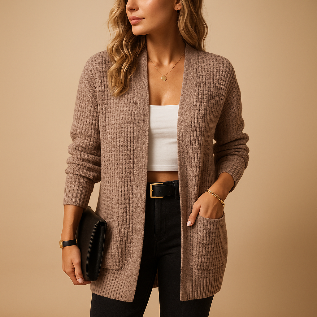 Langer V-Ausschnitt Cardigan mit Taschen für Damen | Lianne