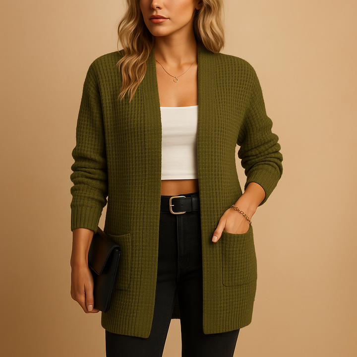 Langer V-Ausschnitt Cardigan mit Taschen für Damen | Lianne