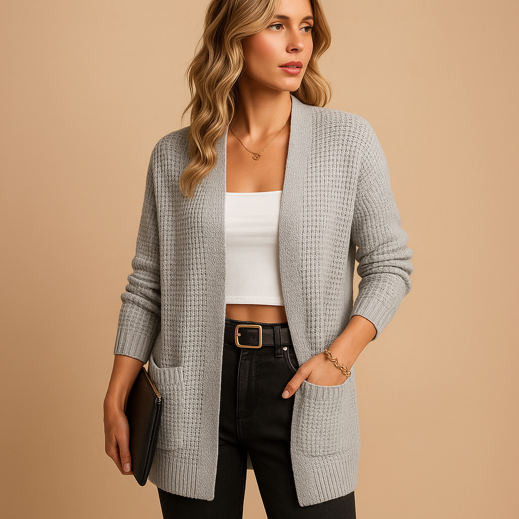 Langer V-Ausschnitt Cardigan mit Taschen für Damen | Lianne