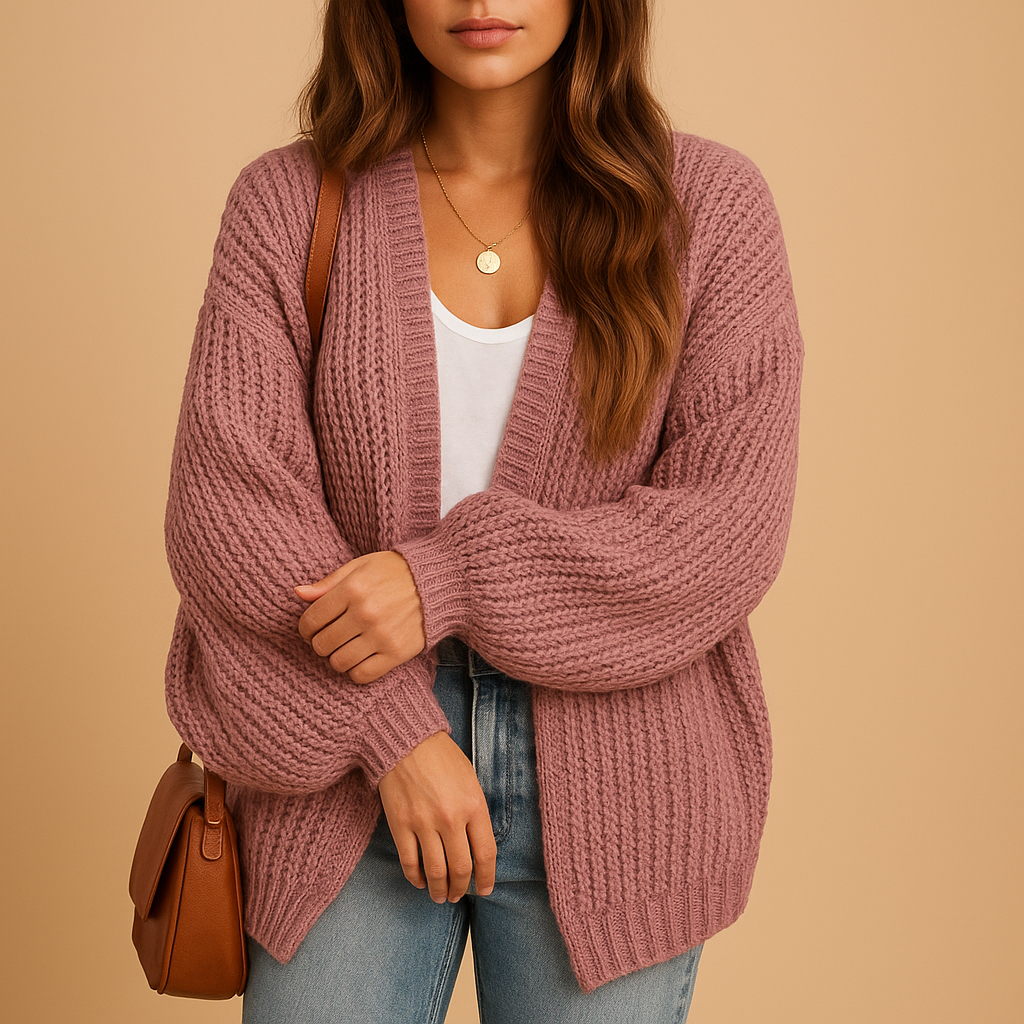 Locker fallende, gestrickte offene Damenstrickjacke mit lässiger Passform | Elina
