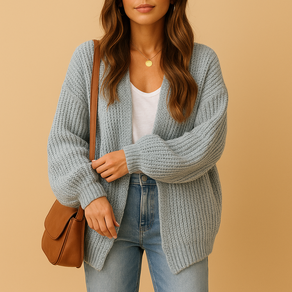 Locker fallende, gestrickte offene Damenstrickjacke mit lässiger Passform | Elina