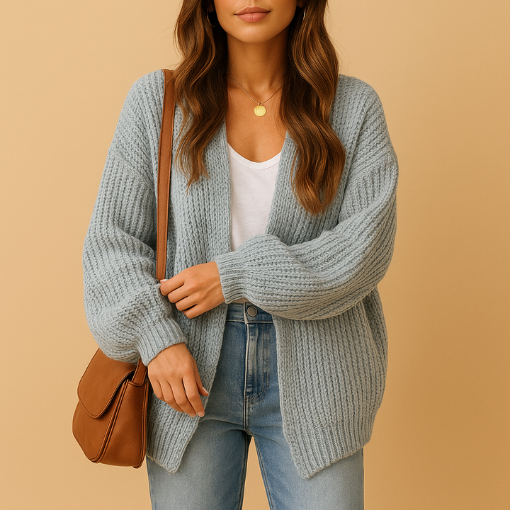 Locker fallende, gestrickte offene Damenstrickjacke mit lässiger Passform | Elina