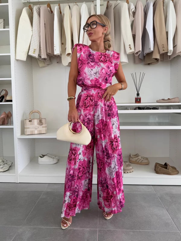 Zweiteiler Damen – Oberteil in Drapé-Optik mit plissierter Hose