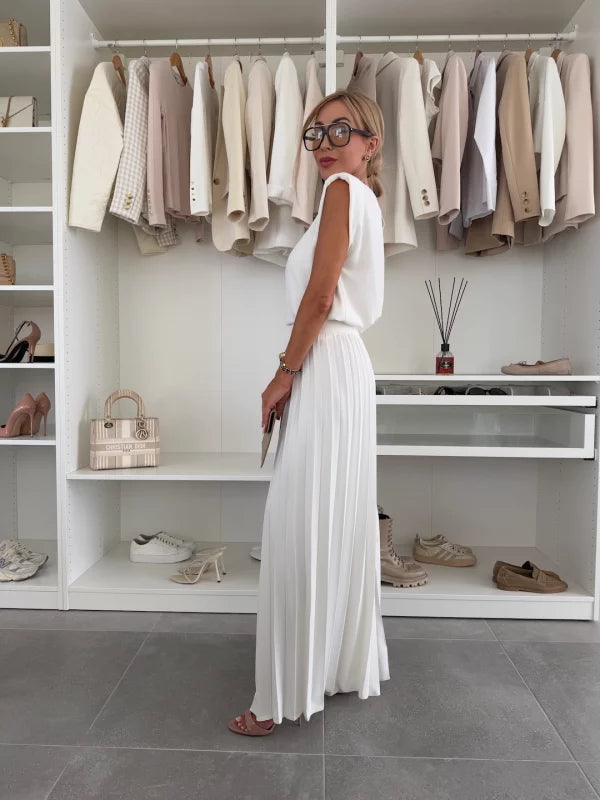 Zweiteiler Damen – Oberteil in Drapé-Optik mit plissierter Hose