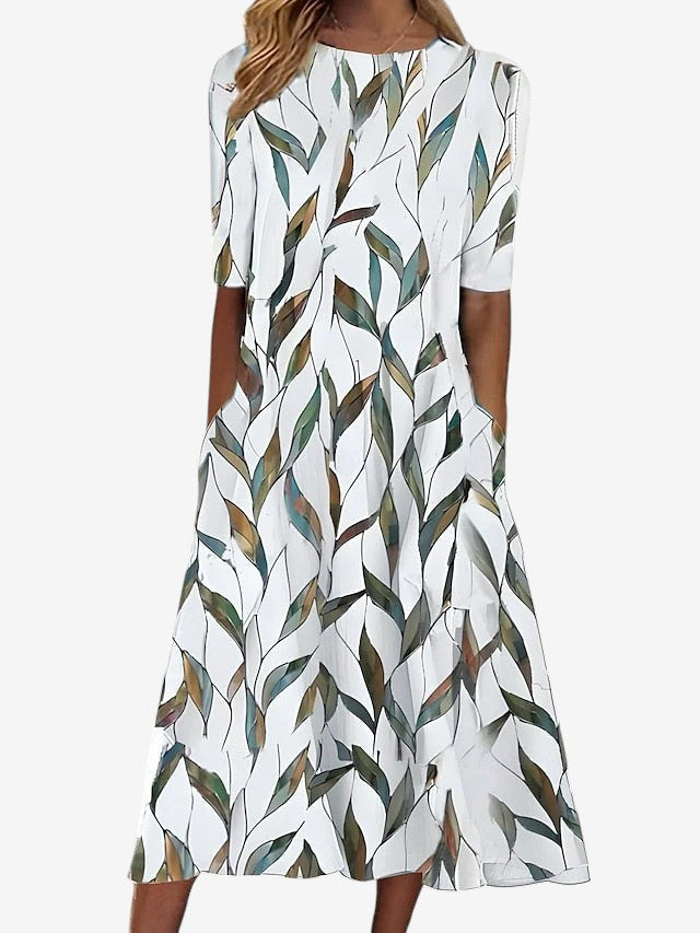 Geblümtes Midikleid Damen – Küsten-Print mit A-Linien-Struktur