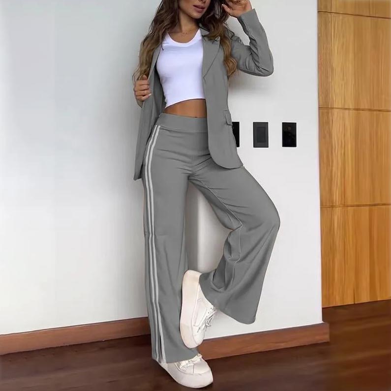 Lässiges Set aus Blazer mit gekerbtem Revers und Hose mit weitem Bein für Damen | 50% RABATT