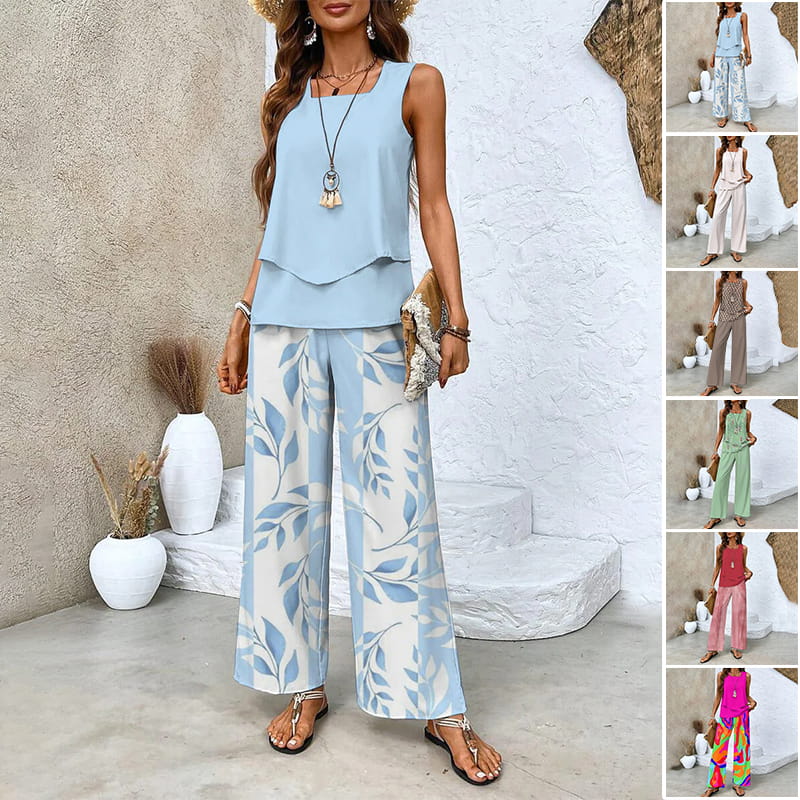 Damen Trendy Print 2 Stück Outfits ärmelloses Top & Hose
