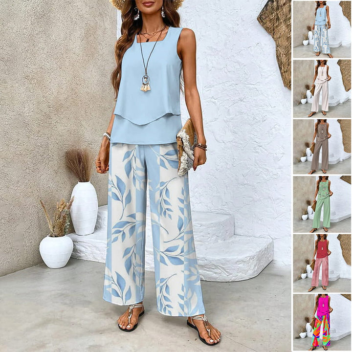 Damen Trendy Print 2 Stück Outfits ärmelloses Top & Hose