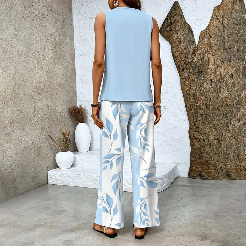 Damen Trendy Print 2 Stück Outfits ärmelloses Top & Hose