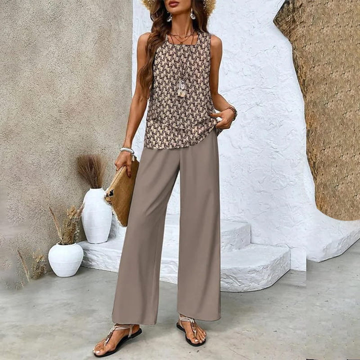 Damen Trendy Print 2 Stück Outfits ärmelloses Top & Hose