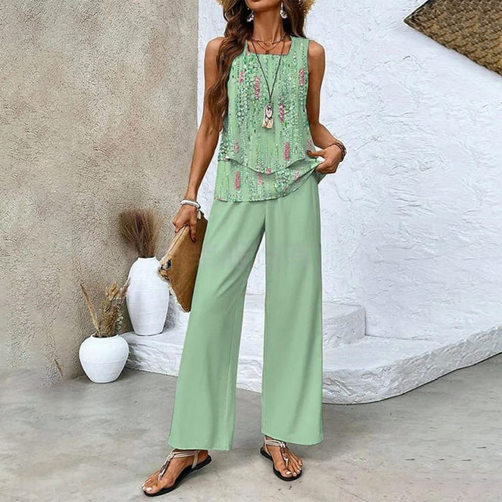 Damen Trendy Print 2 Stück Outfits ärmelloses Top & Hose